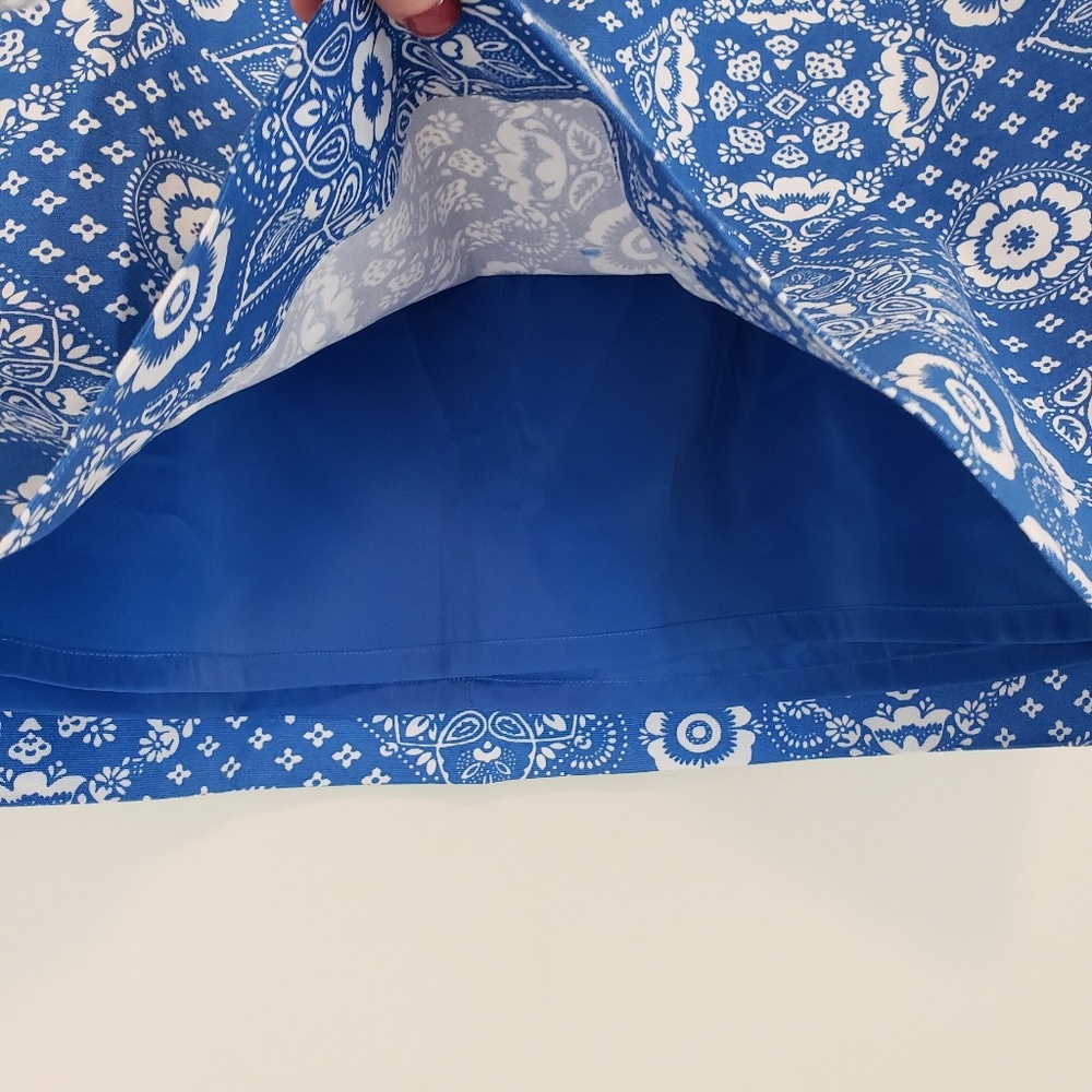 Talbots Blue White Print Skirt Canvas Stretch 10 - Picture 3 of 5